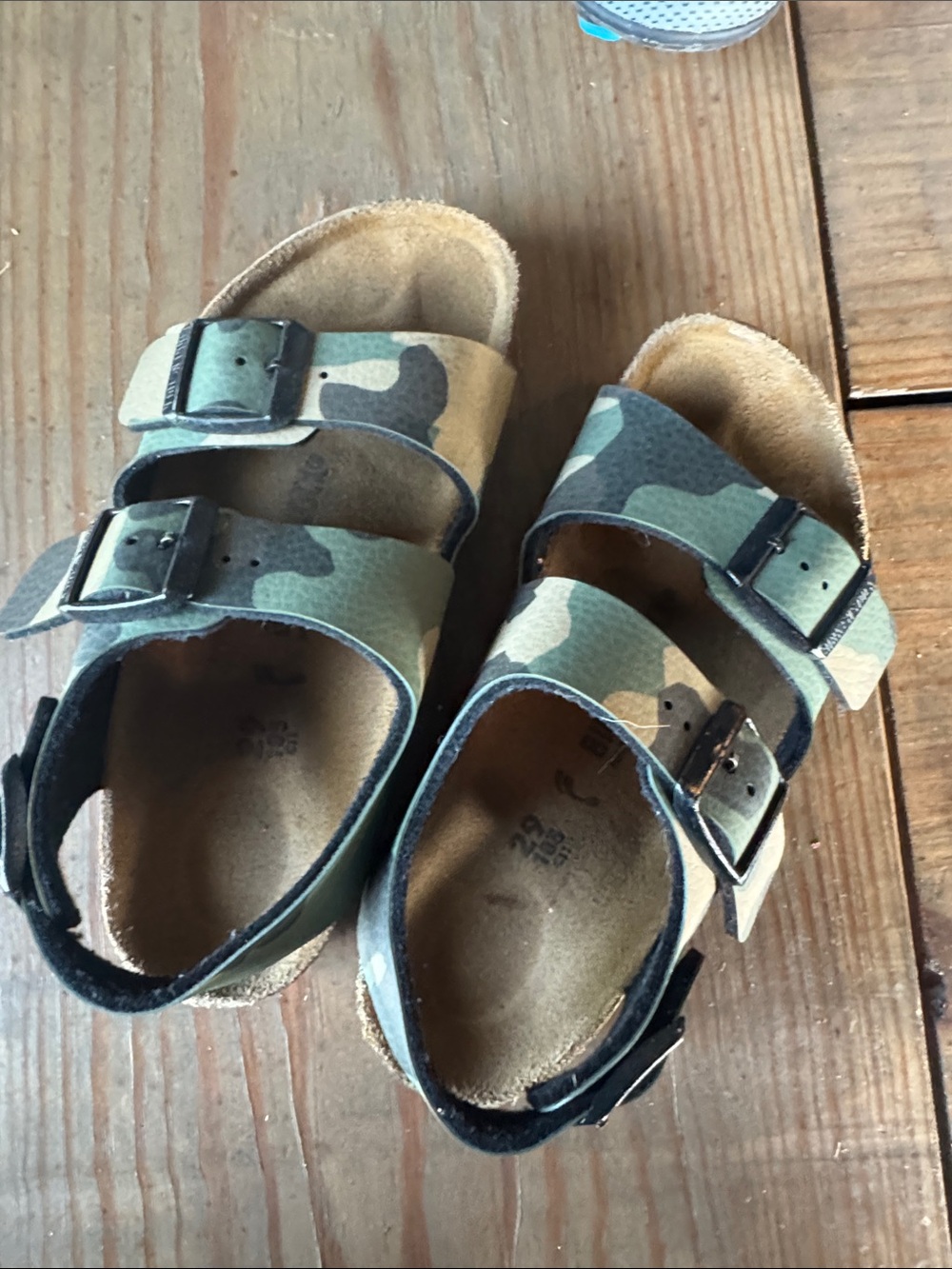 Birkenstock Kids Camo Two-Strap Sandals - Green, Tan, Black - size 29 or 11.5Y